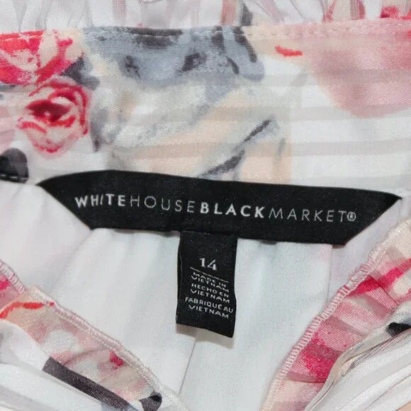 White House Black Market Sleeveless White/Pink Floral Blouse Women's Size 14 - Picture 6 of 12